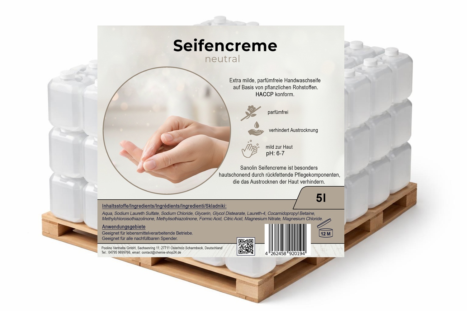 Seifencreme neutral 5 Ltr. Flüssigseife für Seifenspender 1 Palette