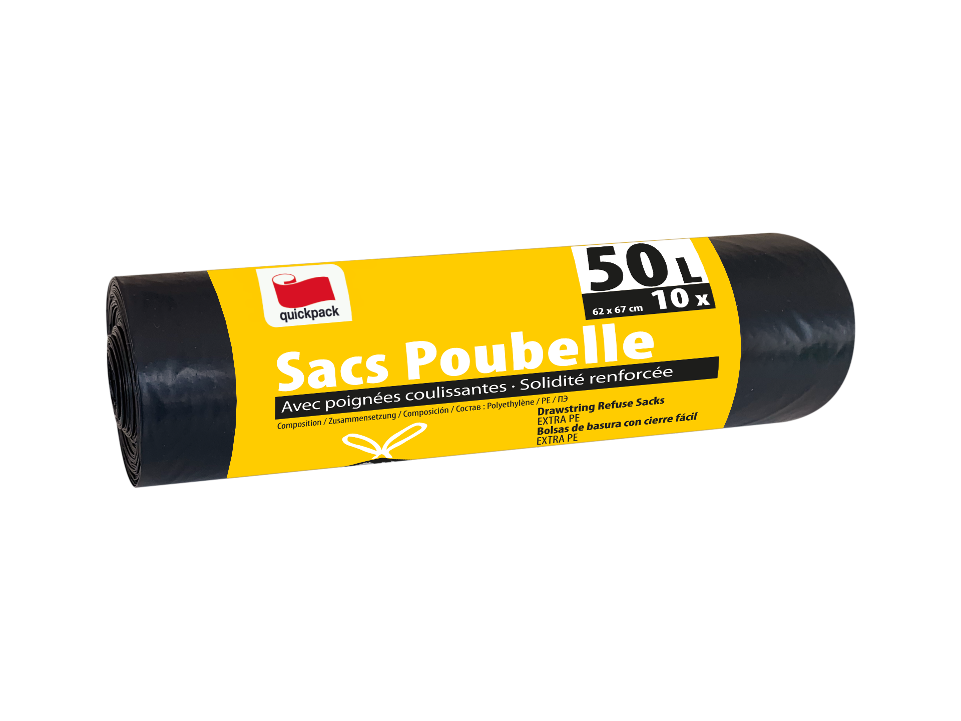 LDPE Müllbeutel extra stark 50 Liter mit Zugband, schwarz, 32 Rollen (320 Stk.)