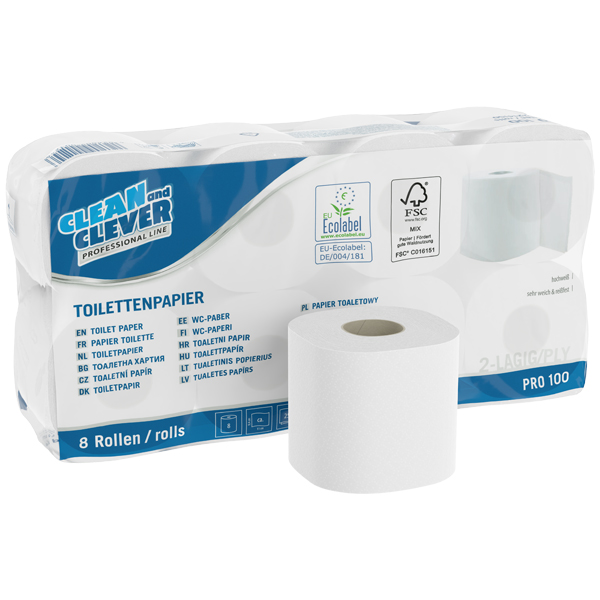 Toilettenpapier 2-lagig 64 Rollen PRO100 hochweiß 