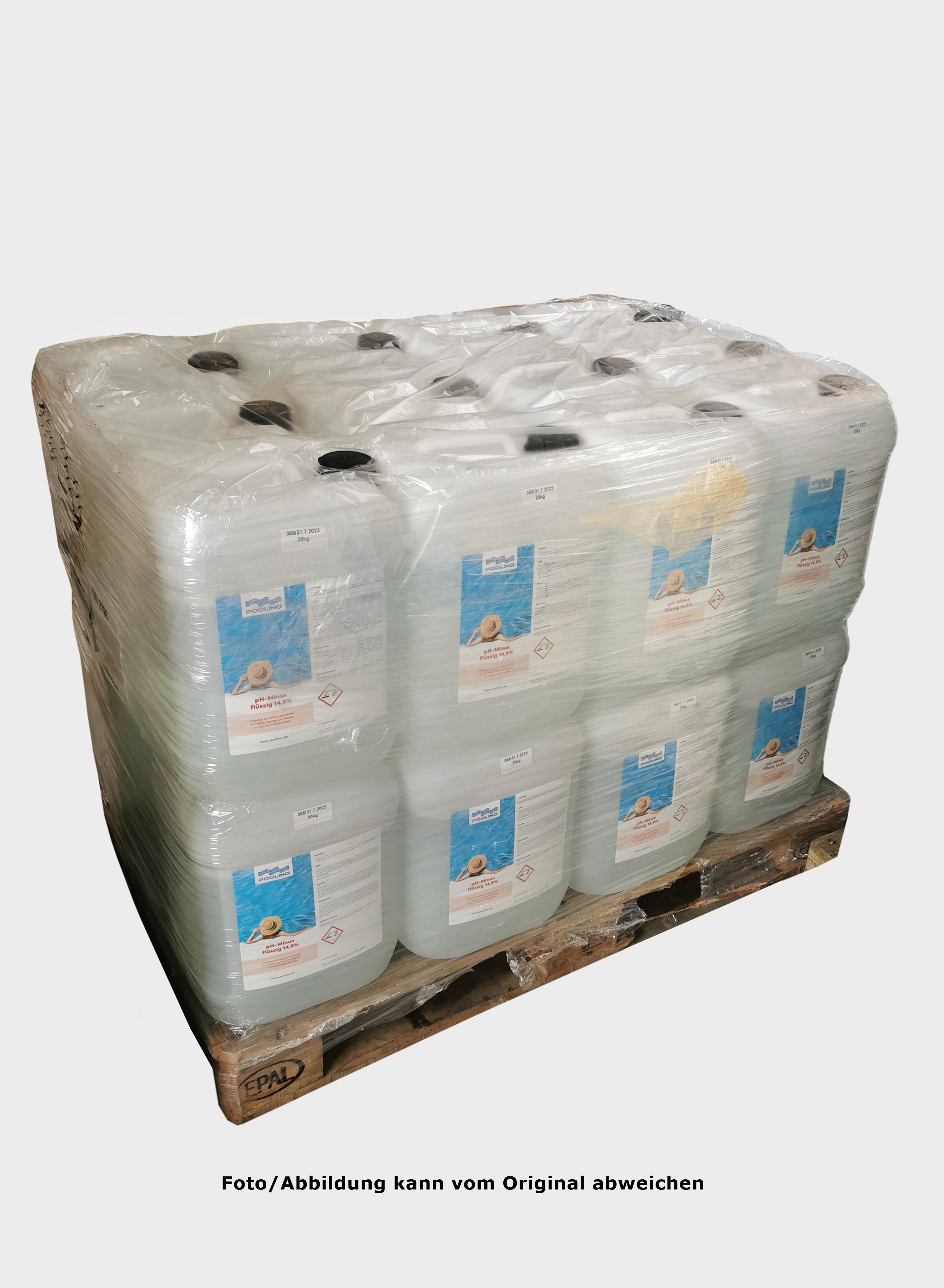 12x 25kg Poolino® pH-PLUS flüssig für Schwimmbecken (300kg - Palette)