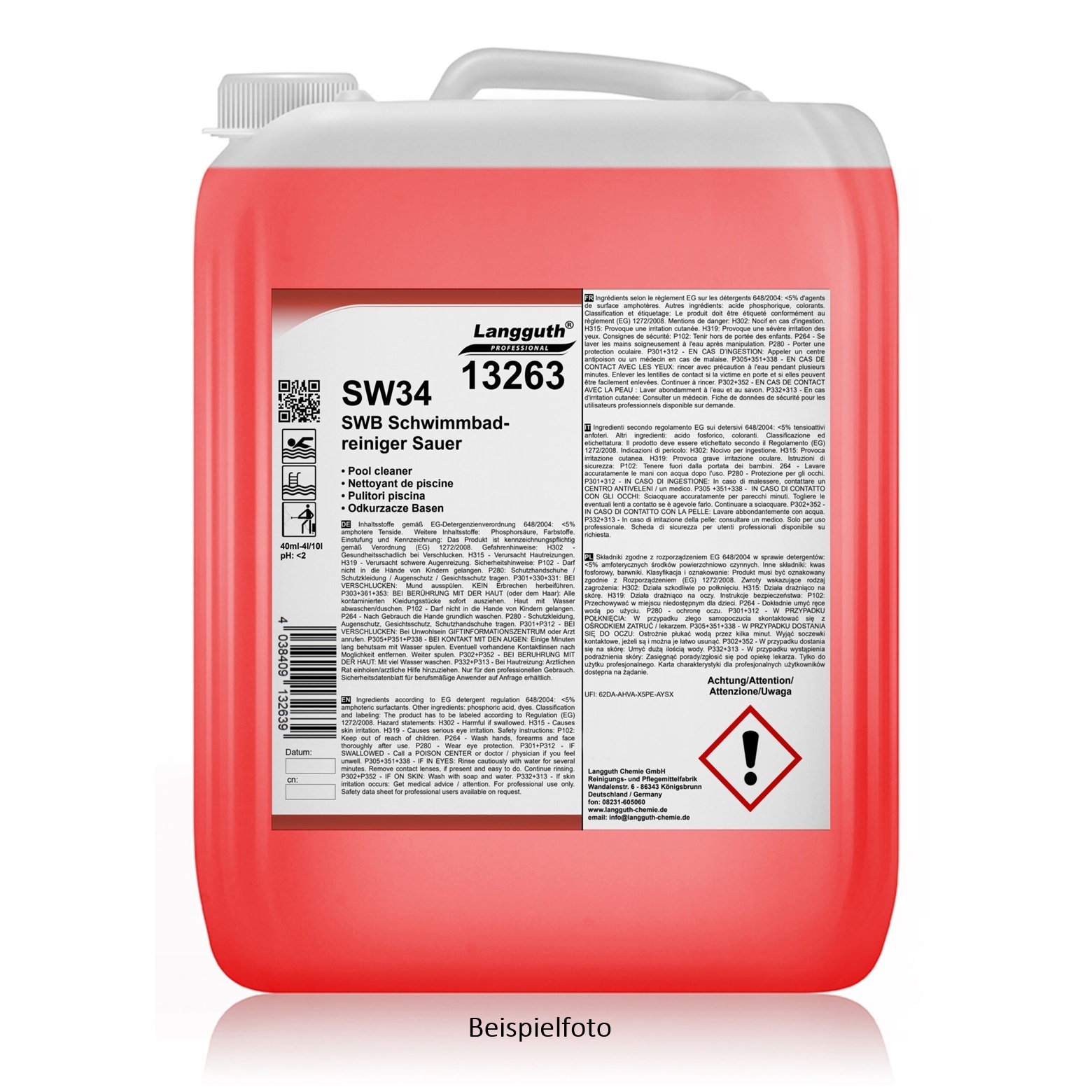 Schwimmbadreiniger SW34 Sauer 20L Kanister - 1 Palette
