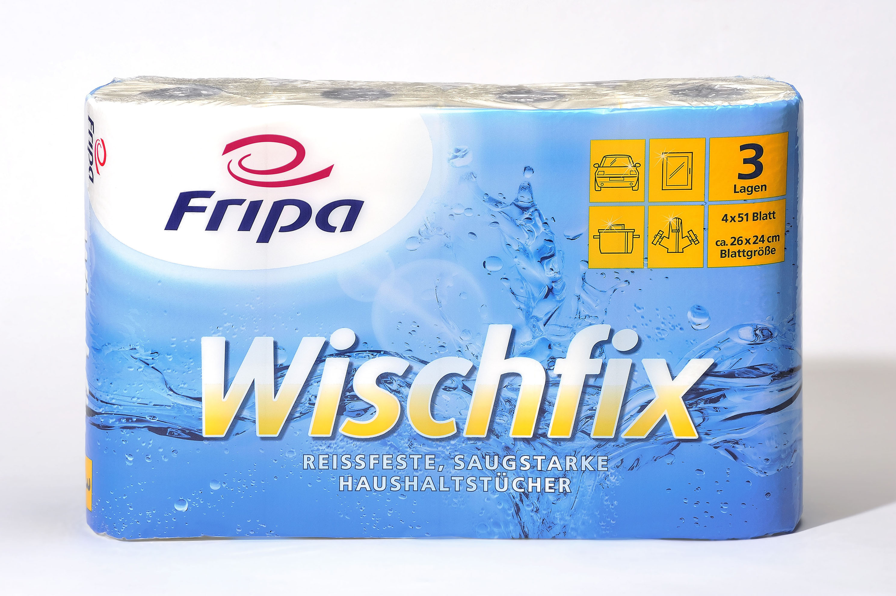 Fripa Wischfix Küchenrolle, Haushaltstücher 3-lagig, 51 Blatt/Rolle - 1 Palette 672 Rollen